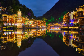 小镇Fenghuang古老的湖南