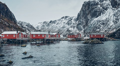 努斯峡湾挪威钓鱼冬季雪景