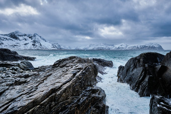 岛屿峡湾挪威天空海水岩石