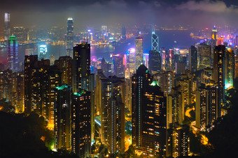 在香港摩天大楼<strong>城市</strong>景观黑暗