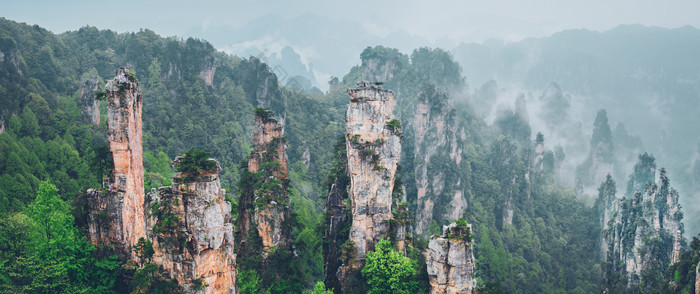 张家界山峰全景摄影图片