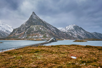 雪山顶下有河流和平原