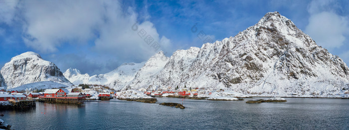 一个村挪威斯堪那维亚雪景