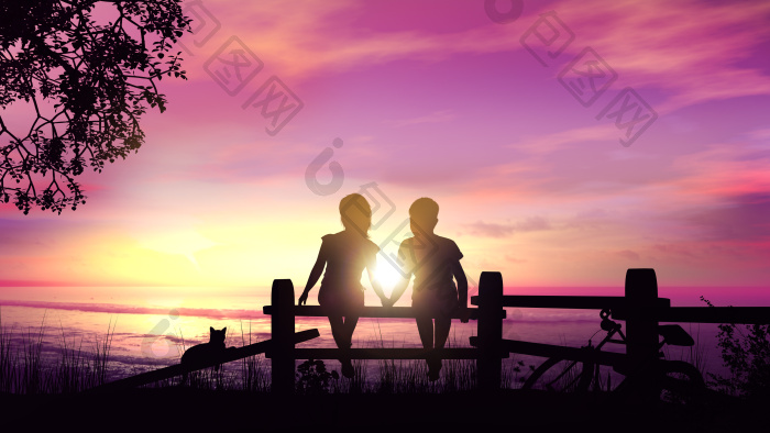 情人一起看夕阳剪影片