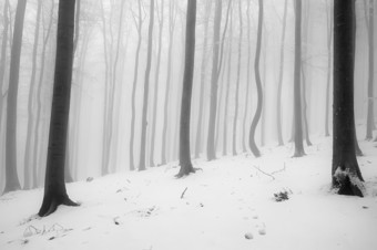 <strong>冬季</strong>树林间积雪摄影图片