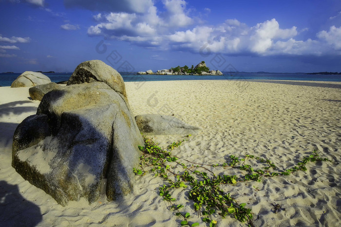 海边美丽的沙滩上石头