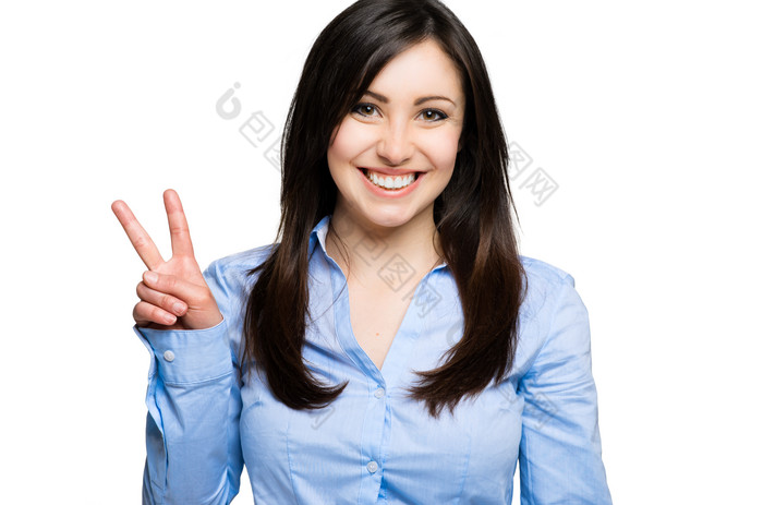 比耶手势女人笑脸