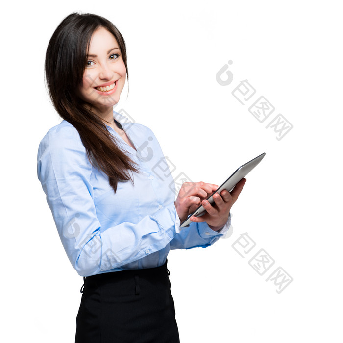 平板电脑办公的女人摄影图
