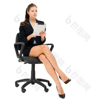 女商人椅子平板电脑背景