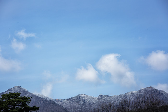 雪山蓝天白云静谧图片