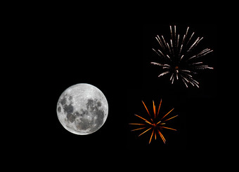 月亮烟花夜景摄影插图
