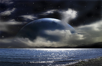 未来主义湖水星球摄影插图