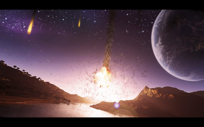 陨石流星撞击星球风景插图