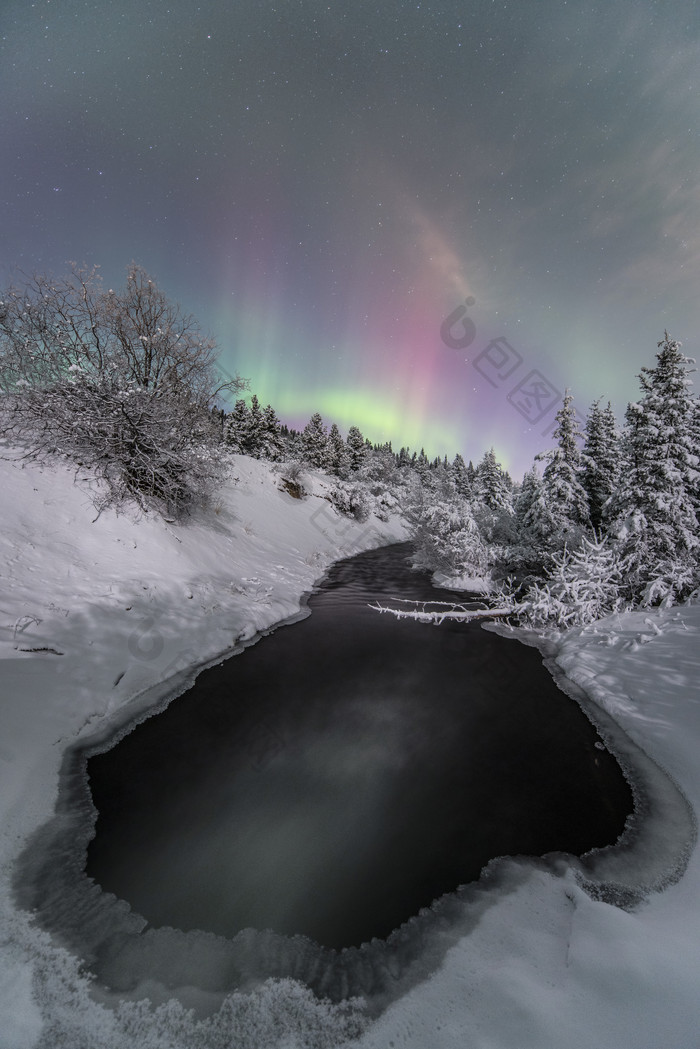 极地极光湖泊风景插图