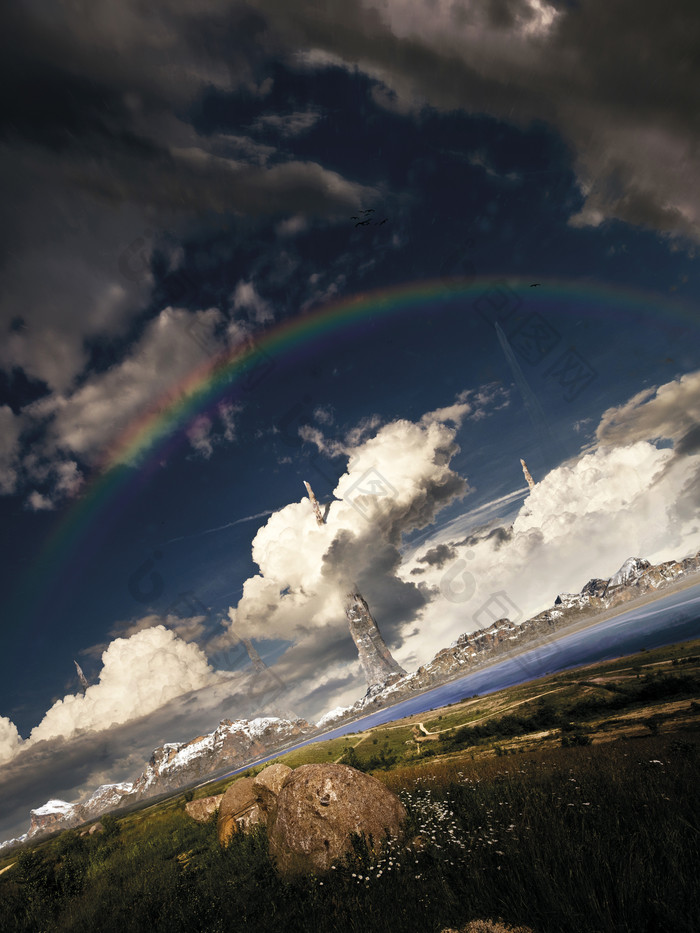 山脉彩虹风景插图