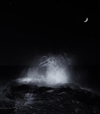 海岸浪花夜景摄影插图