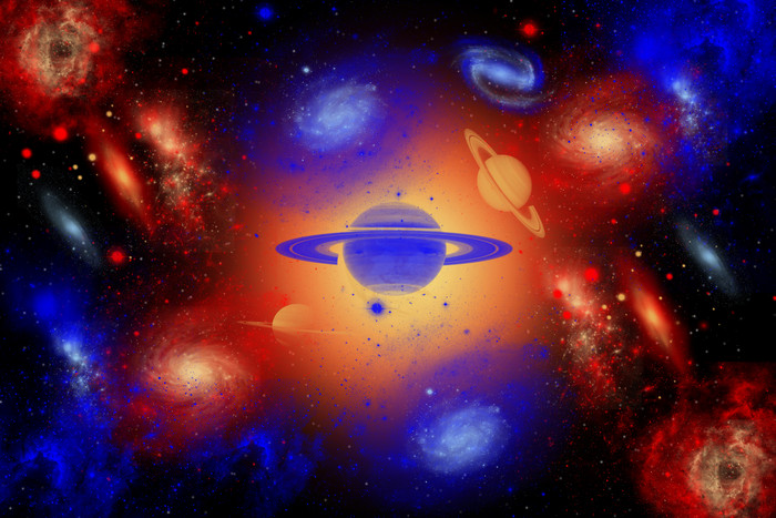 彩色超现实主义星河系星球插图