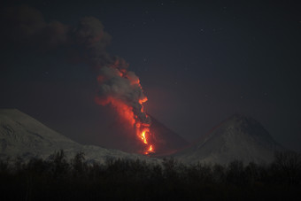 <strong>夜晚</strong>火山喷发<strong>风景</strong>摄影插图