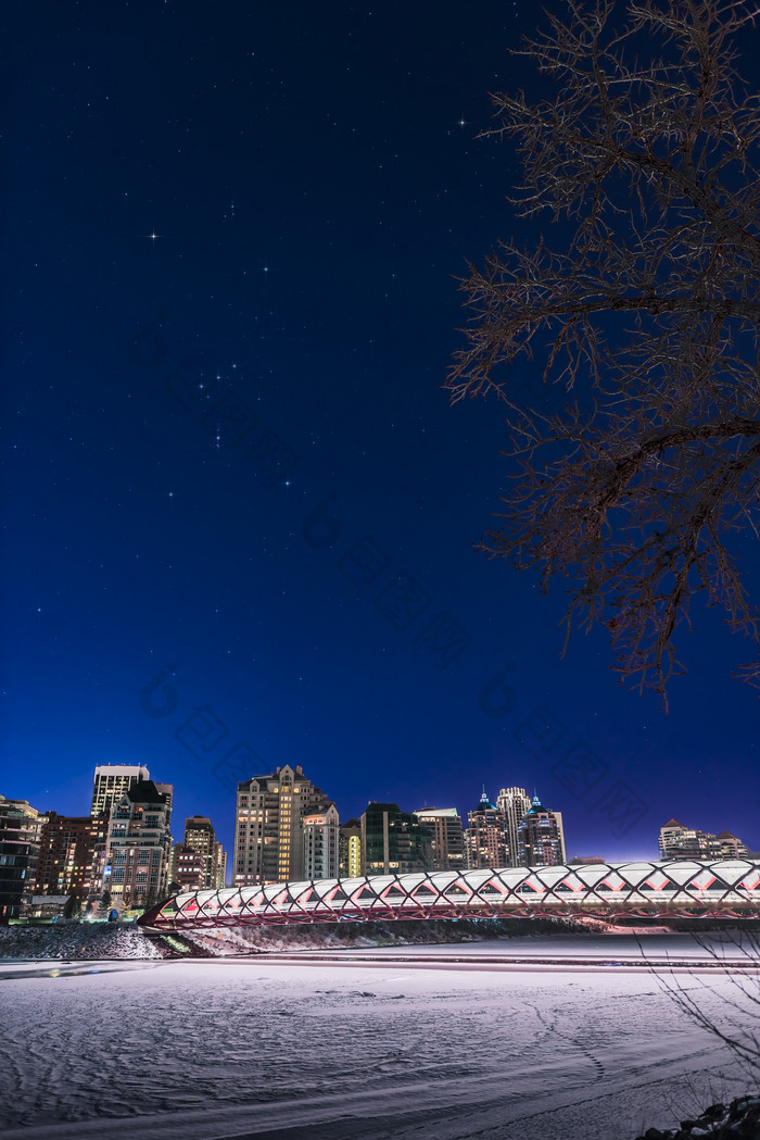 阿尔伯塔省夜晚雪景