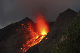 <strong>火山</strong>迸发熔岩摄影<strong>风景</strong>插图