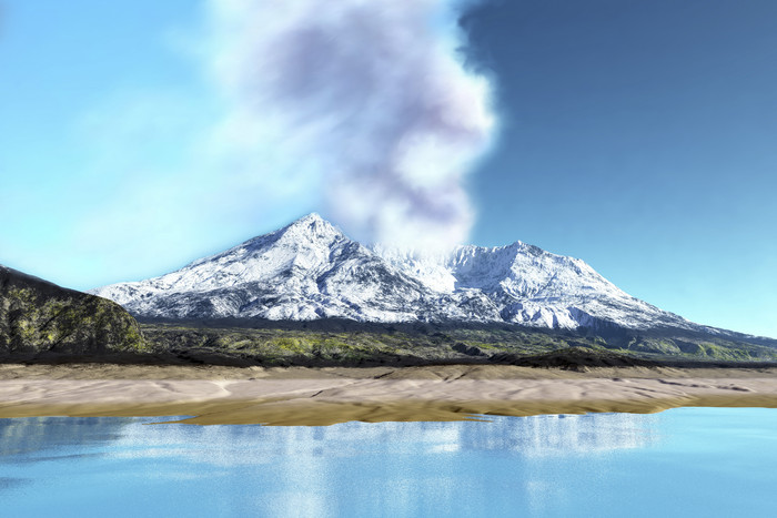 火山喷发合成风景图