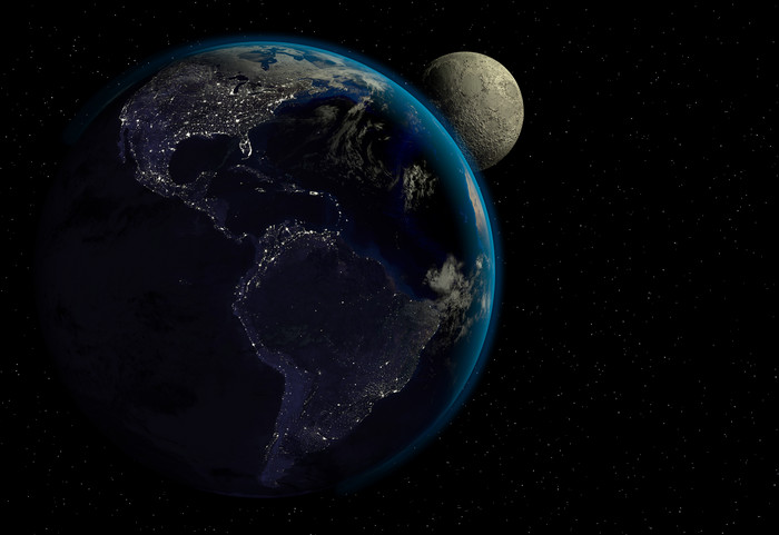 宇宙中的月球和地球