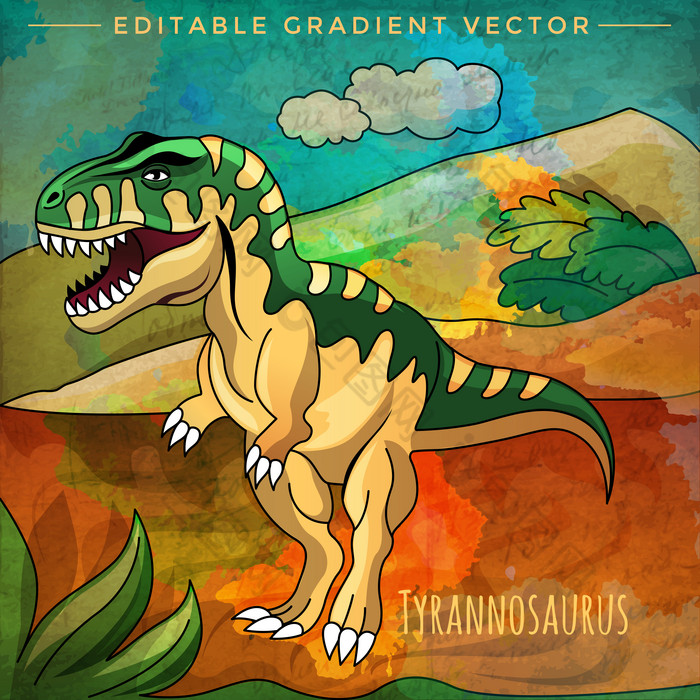 扁平化插画恐龙侏罗纪时代元素图片