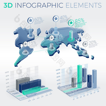 蓝色清晰3D数据分布图元素图片