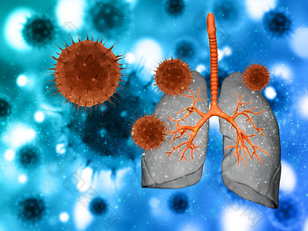 蓝色与红色的球状病毒<strong>肺部</strong>肺炎背景设计