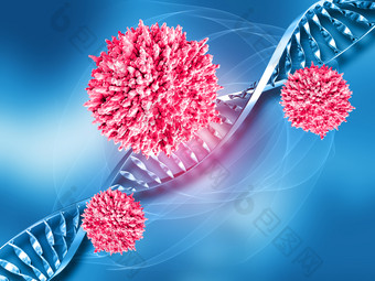蓝色的DNA<strong>片段</strong>红色球状病毒背景设计