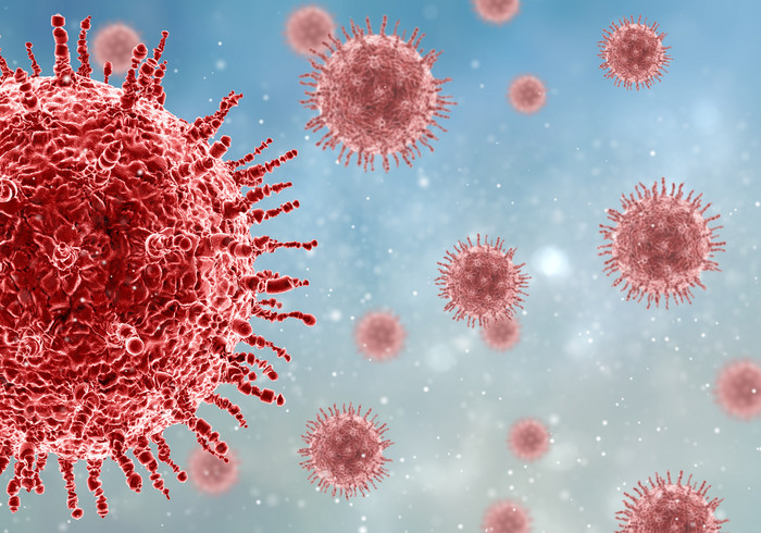 红色三维绘制医学医药病毒细胞背景设计