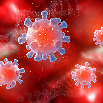 三维渲染红色病毒细胞<strong>背景</strong>设计