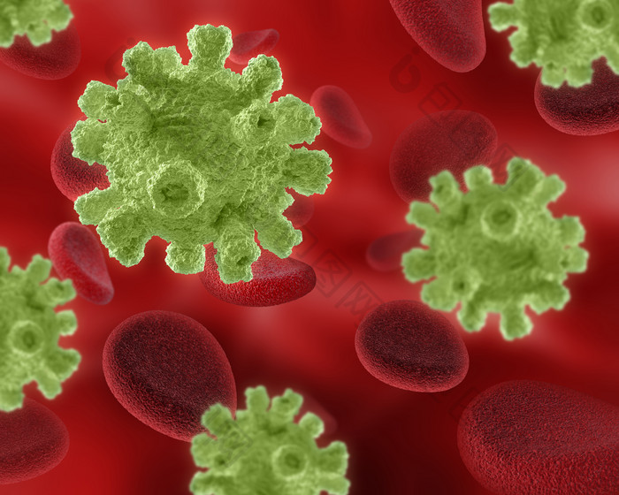 红色血液三维渲染病毒细胞科学背景设计