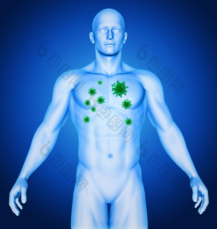 无背景三维模拟男性胸部病毒疾病医学影像