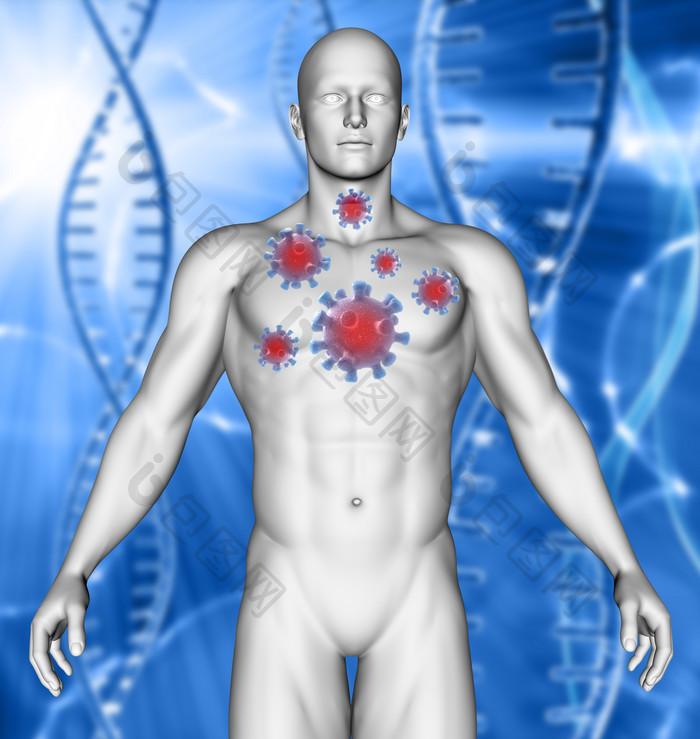 三维立体模拟男性胸部病毒疾病医学影像