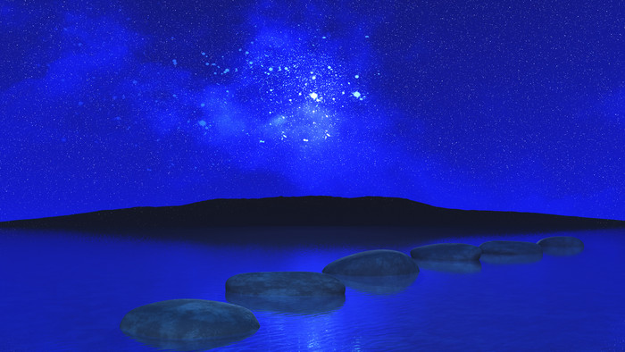 夜空背景海洋中垫脚石摄影图片