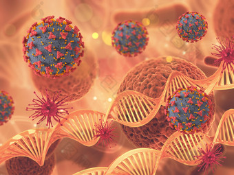 三维绘制新冠病毒<strong>DNA</strong>链条医学模型背景设