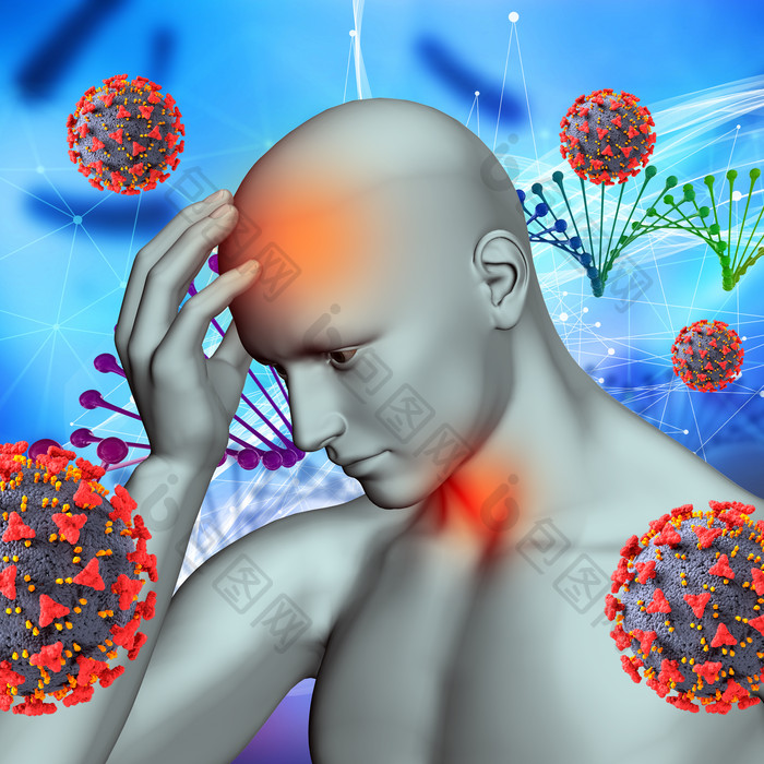 三维渲染男性头痛病毒模型医学影像设计