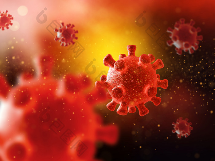 橙红色的新型冠状病毒发光模糊背景设计