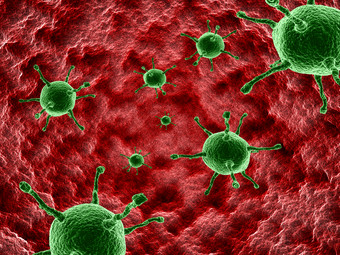 红色的血液<strong>血管</strong>绿色病毒细胞背景设计