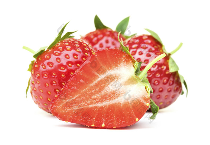 新鲜切开水果草莓摄影图