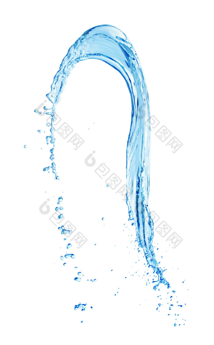 蓝色飞溅水花水珠泼出去的水