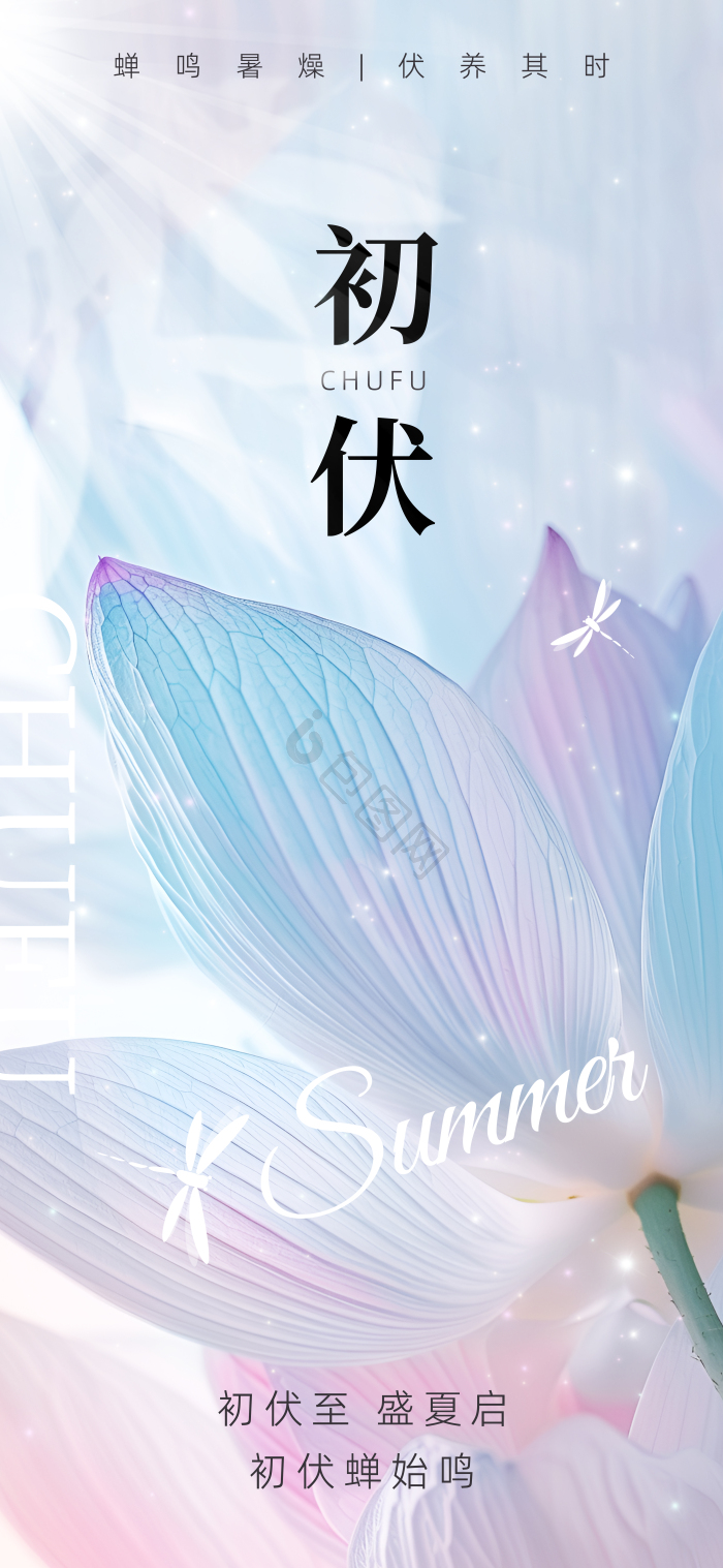 三伏天初伏荷叶祝福模板-包图网