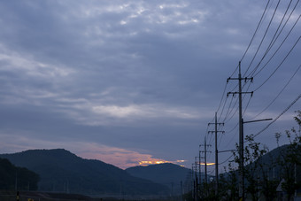 美丽晚霞<strong>电线杆</strong>旅游摄影图