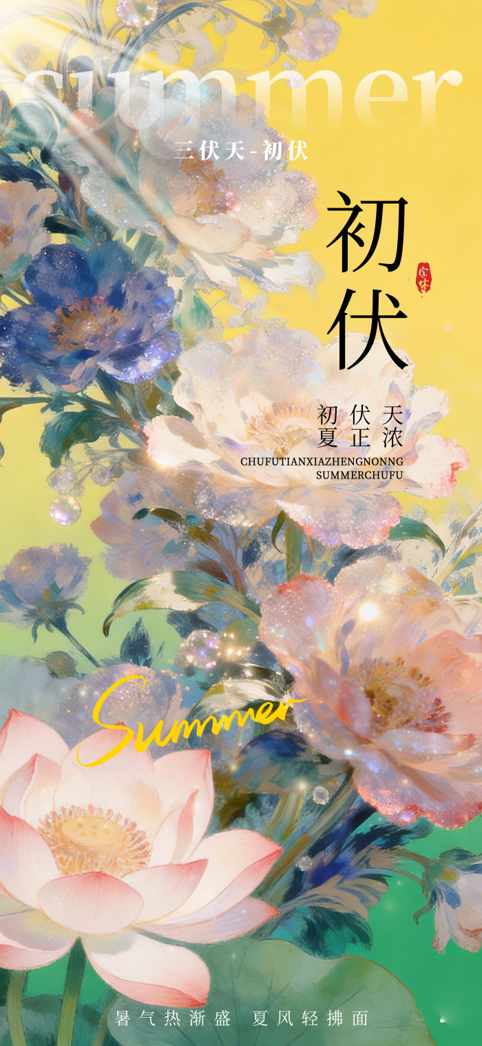 三伏天初伏节气梦幻质感荷花模板-包图网