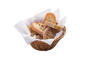 竹篮子内放有机面包