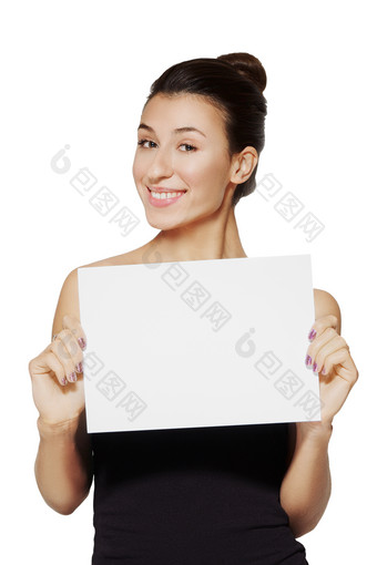 拿空白纸张微笑女人