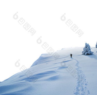 冬季雪山山峰行走的人
