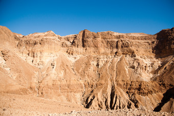 蓝天下的沙漠山峰摄影