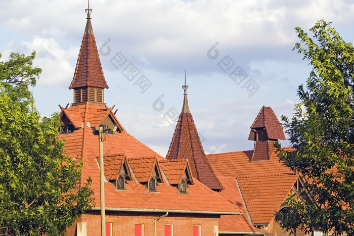 建筑物的红色屋顶摄影图